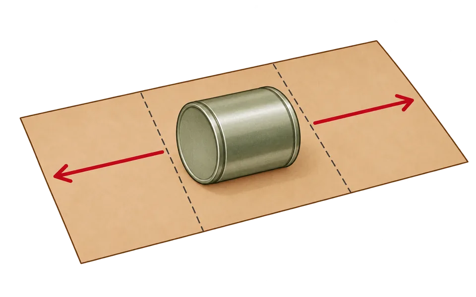 Leave paper to cover both flat ends.