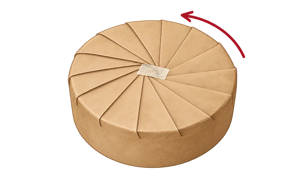 Overlap the pleats and tape the center.