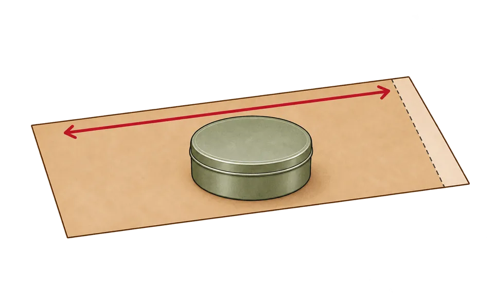 Measure a strip around the tin.