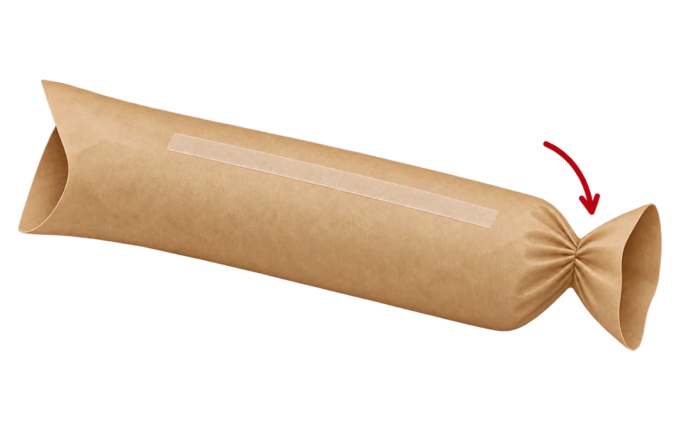 Gather the end into a neck beside the tube.