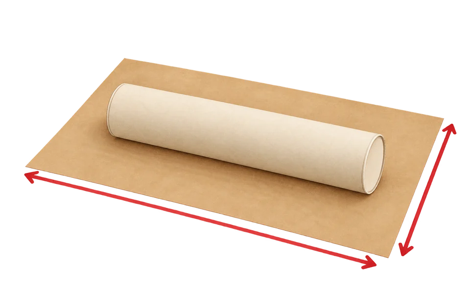 A tube lying on a sheet of paper with arrows showing the two measurements.