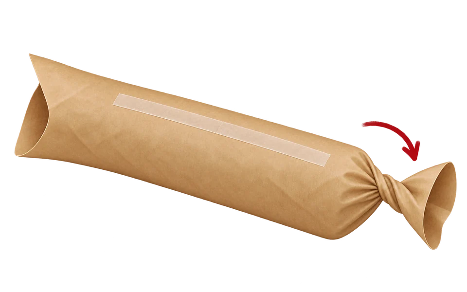 Twist the paper end as you hold the tube still.