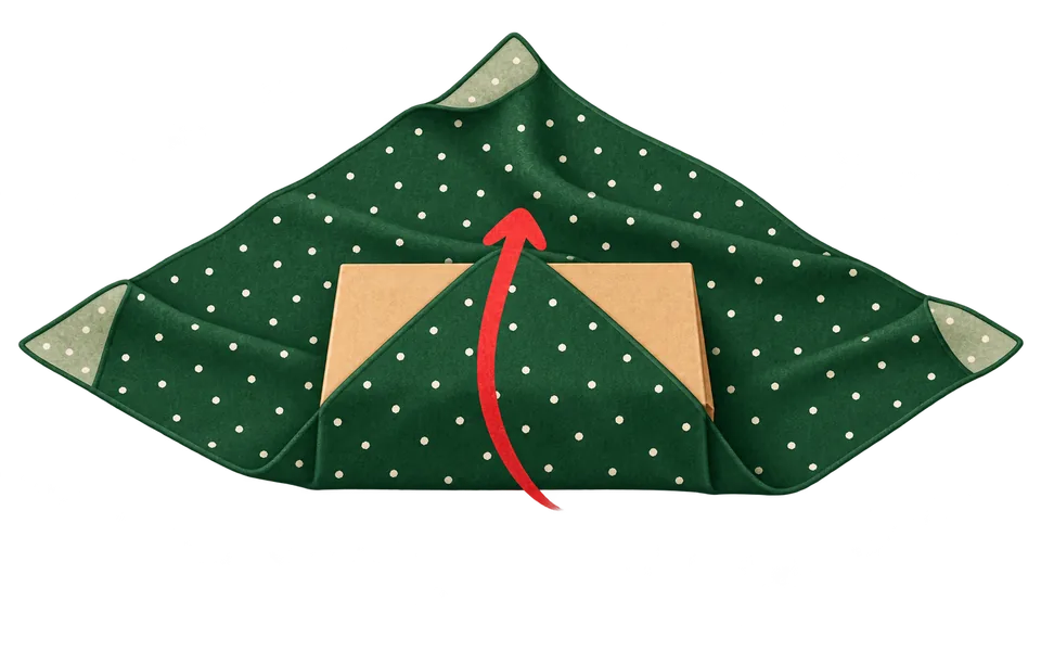 Fold the near corner over and tuck the tip under.
