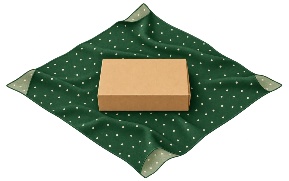 Center the box on the square cloth.