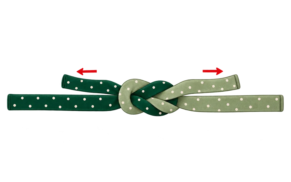 Pull the ends sideways to flatten the knot.