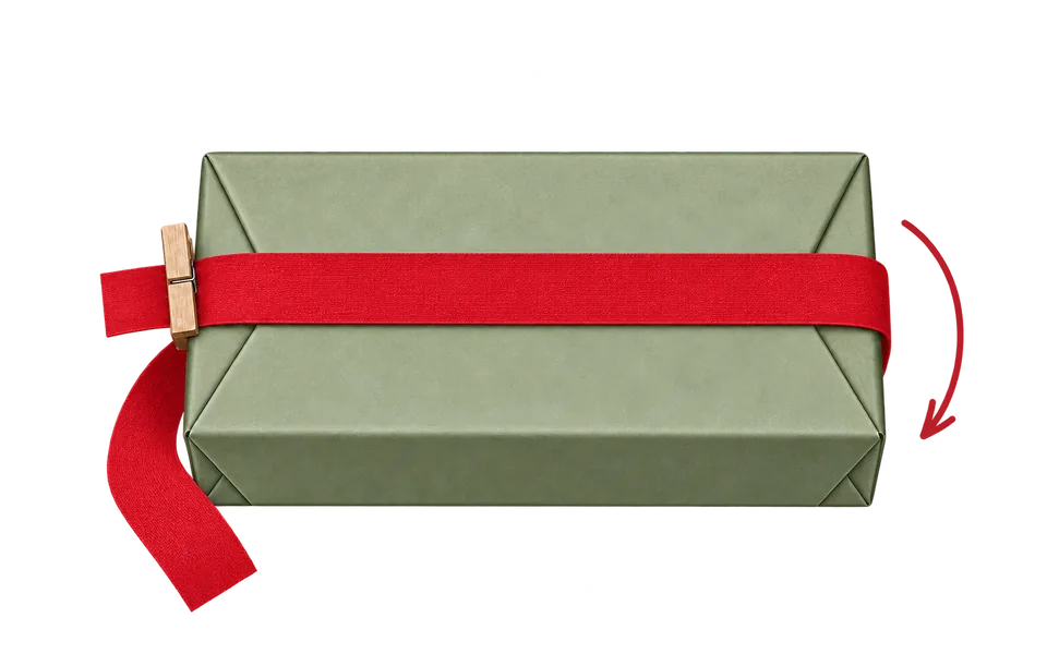 Pass the long end around the box.