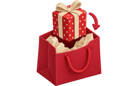 A gift wrapped in a sheet of tissue lowered into the middle of the bag, on top of the tissue lining.
