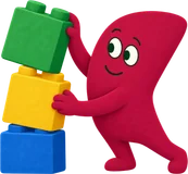 Un ayudante rojo apila tres grandes bloques de construcción