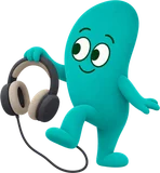 Un ayudante turquesa sostiene unos auriculares