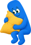 Un ayudante azul sentado en la línea abraza un cojín blandito