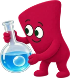 A red helper carries a flask of blue liquid