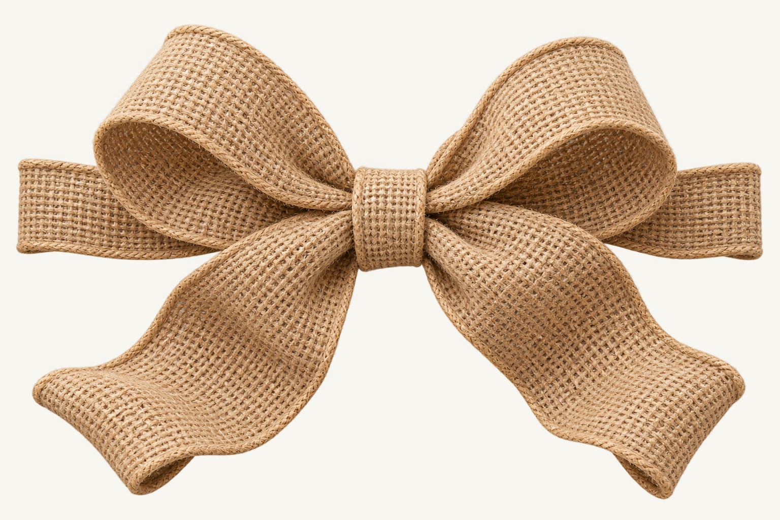A bow tied in wide jute ribbon