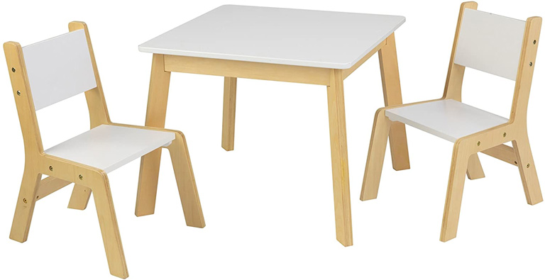 KidKraft White Modern Wooden Table with 2 Chairs