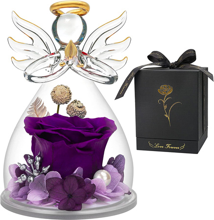 Purple Flower Glass Angel Figurine