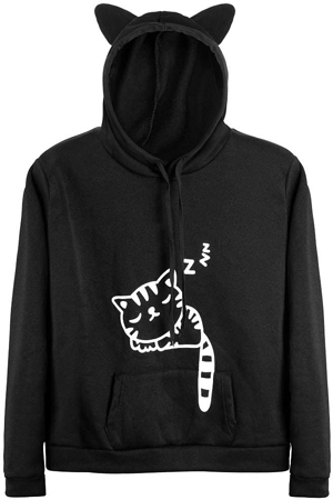 Trendy Tiener Hoodie met Kattenoren en Verborgen Zak