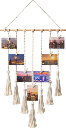 Artistic Macrame Photo Gallery with Natural Wood Clips