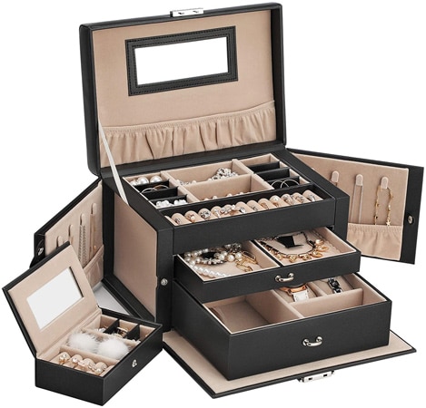 Private Space Jewelry Box with Triple-Tier Design