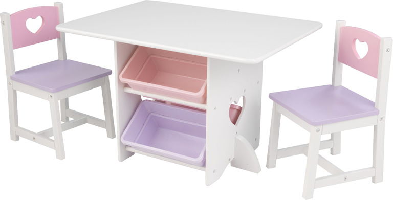 Heart-Themed Wooden Activity Table with Storage