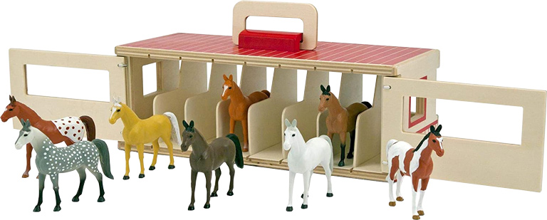 Portable Horse Stable with Eight Colorful Ponies