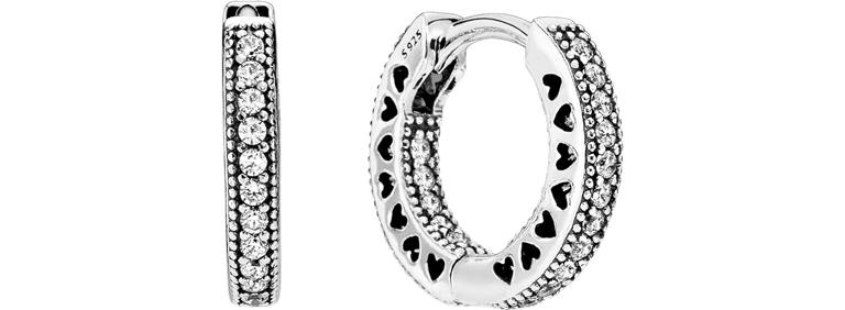 Sparkly PANDORA Heart Hoop Earrings