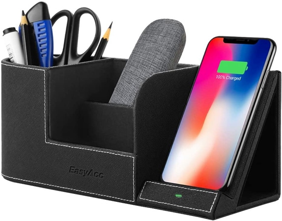 Wireless Charging Desk Organizer with Style Storage