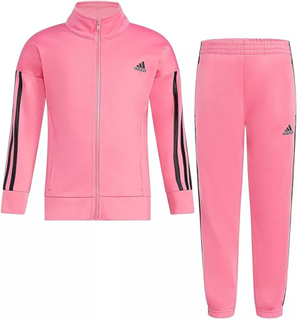 Adidas Girls Zip Front Classic Tricot Jacket and Joggers Set