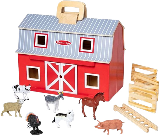 Melissa & Doug Fold and Go Wooden Barn With 7 Animal Play Figures