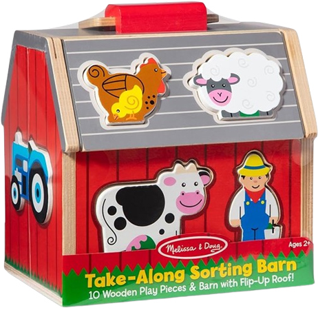 Portable Wooden Farm with Shape-Sorting Fun