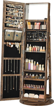 Full-Length Mirror Jewelry Cabinet with Hidden Organization