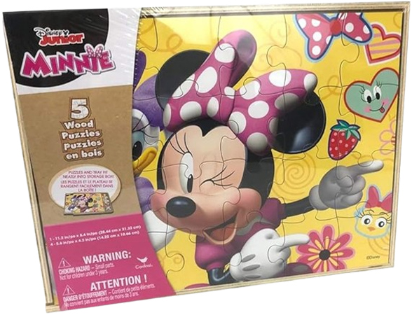 Wooden Minnie Mouse Puzzle Collection with Storage Box