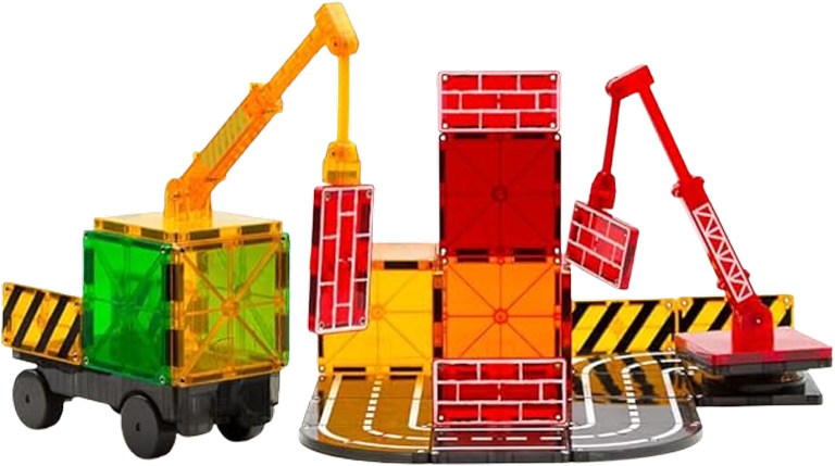 Magnetic Discovery Tiles with Moving Construction Cranes