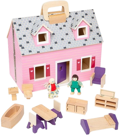 Portable Wooden Dollhouse with Carry Handle