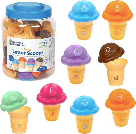 Conos y Bolas de Helado con Letras del Alfabeto