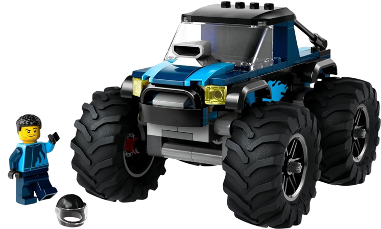 Blå monstertruck med gummihjul