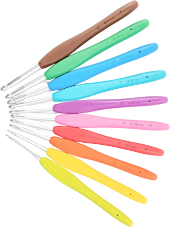 Regenbogen-Häkelnadeln mit ergonomischen Griffen