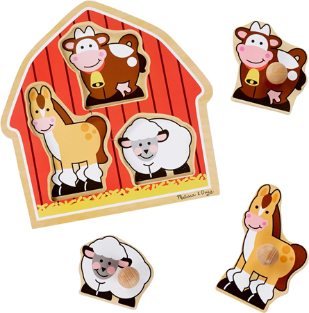 Houten Knoppenpuzzel met Boerderijdieren