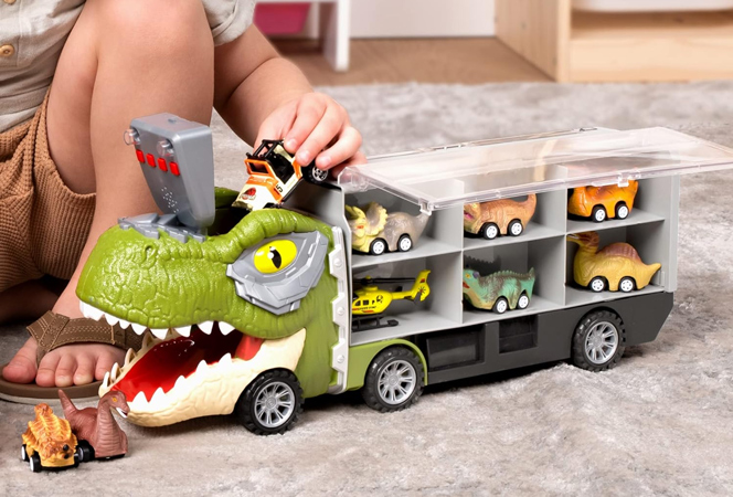 Dinosaur Transport Truck with Pull-Back Cars