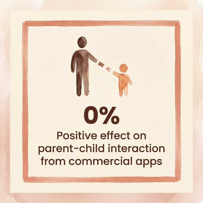 Stat box showing zero percent positive effect on parent-child interaction from commercial apps