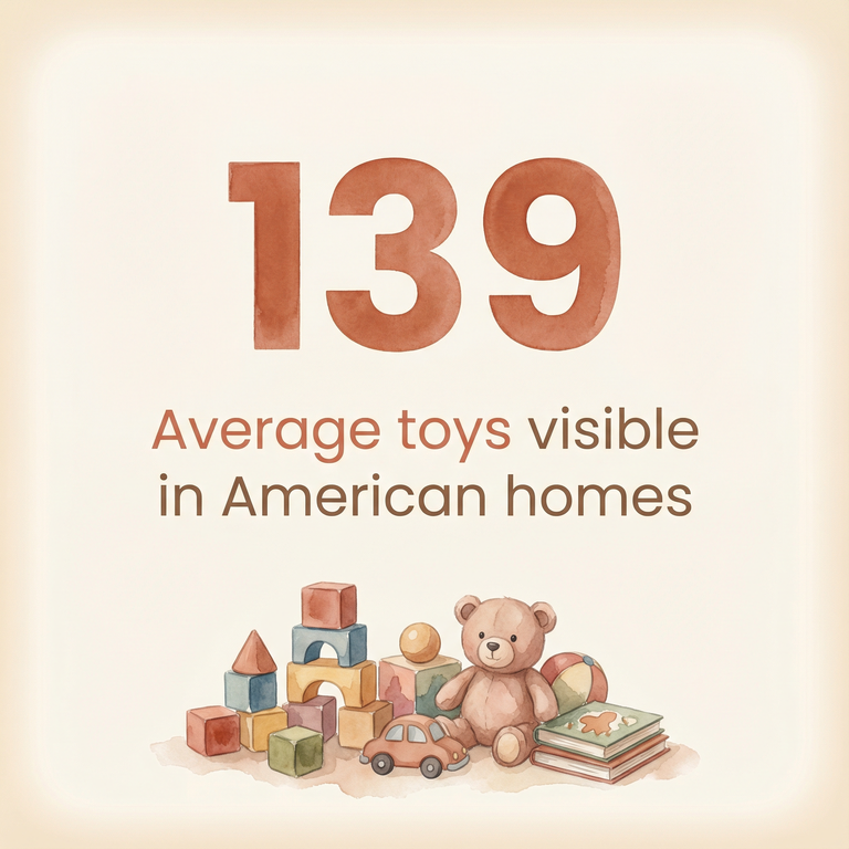 Stat showing 139 average toys visible in American homes according to 2023 research