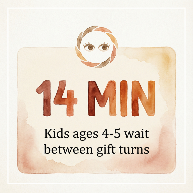 Stat showing children ages 4-5 wait 14 minutes between gift-opening turns