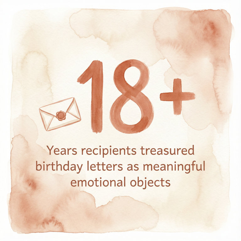 Stat showing 18+ years recipients treasured birthday letters as meaningful emotional objects