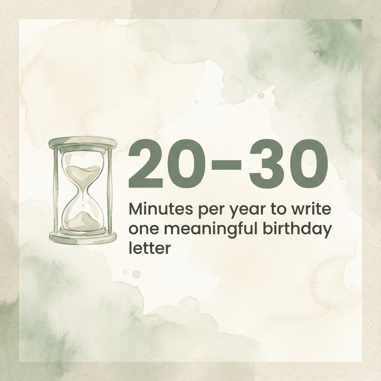 Stat showing 20-30 minutes per year to write one meaningful birthday letter