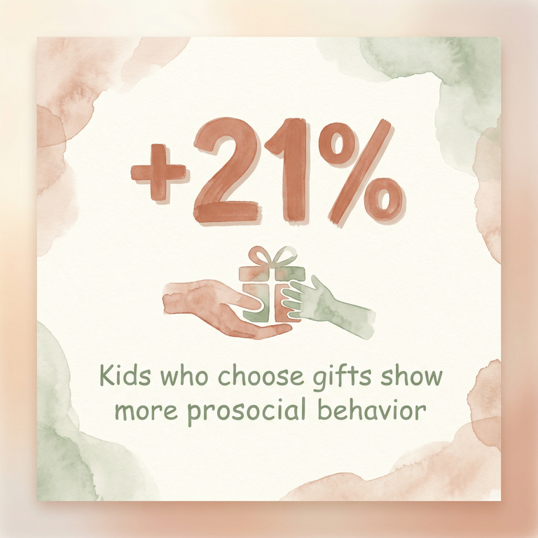Stat showing 21 percent increase in prosocial behavior when kids participate in gift choosing