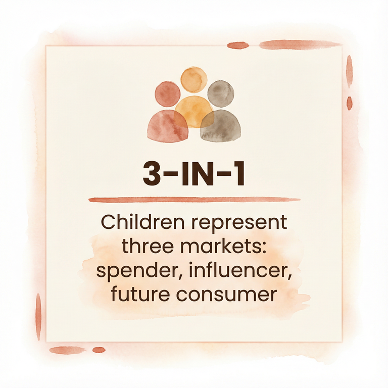 Infographic showing children represent three markets as spender influencer and future consumer