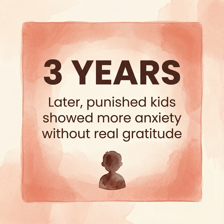 Stat showing punished children showed more anxiety 3 years later without developing real gratitude