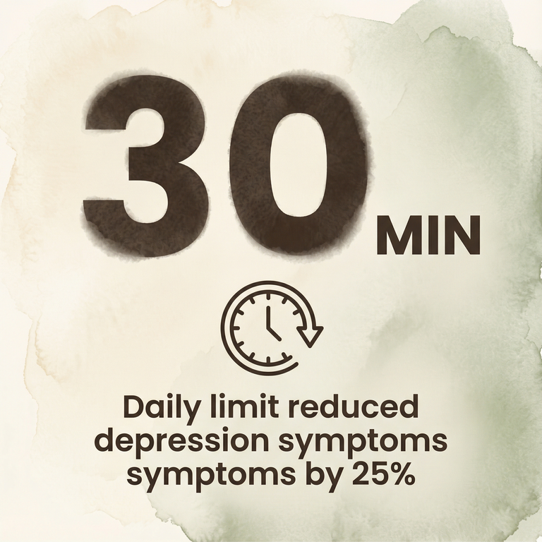 Stat showing 30-minute daily social media limit reduced depression symptoms by 25 percent