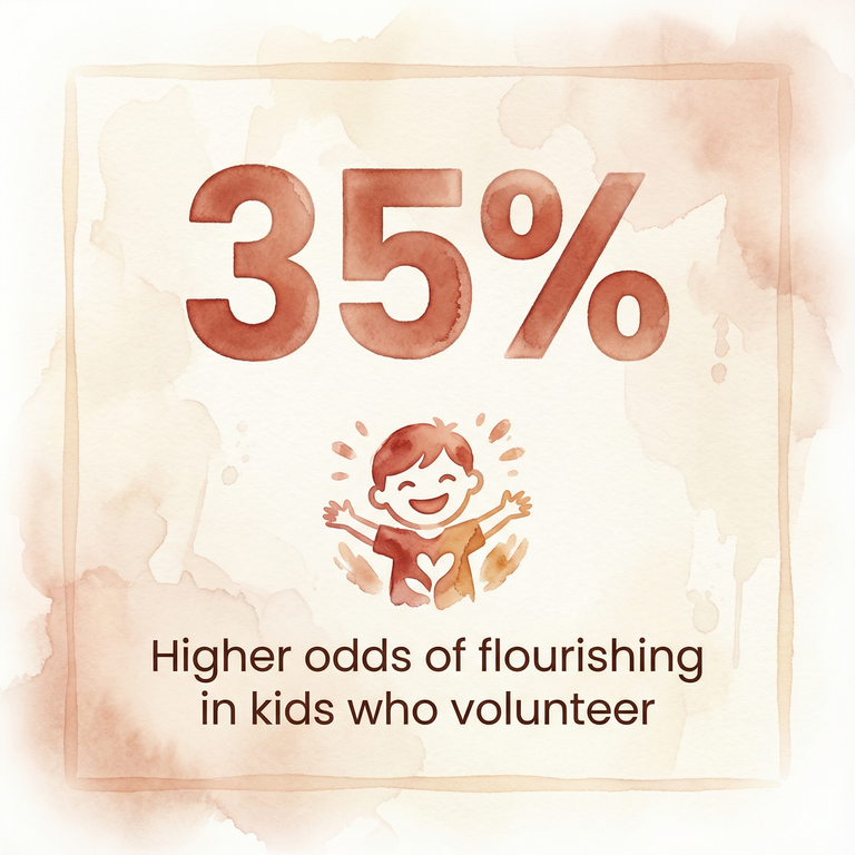Statistic showing 35 percent higher odds of flourishing in children who volunteer