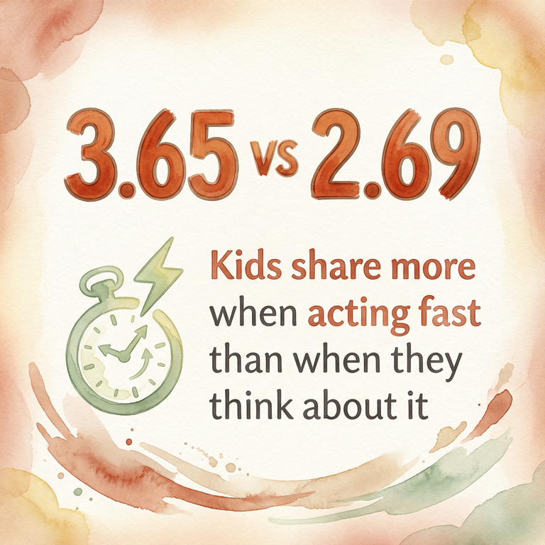 Stat showing kids share 3.65 items when acting fast versus 2.69 when deliberating
