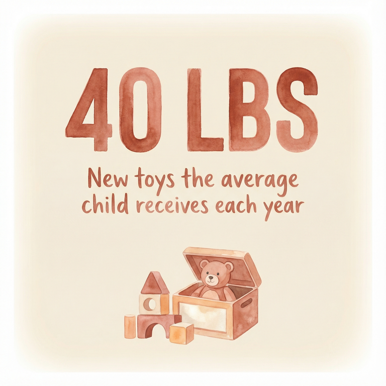 Statistic showing children receive 40 pounds of new toys annually