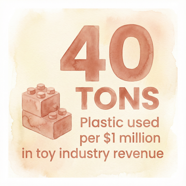 Stat box showing 40 tons of plastic used per one million dollars in toy industry revenue